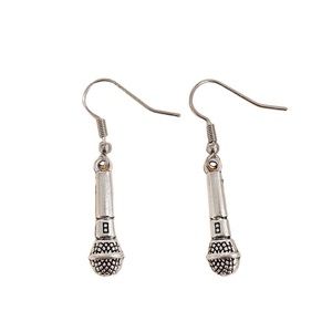 Silver Microphone Drop Style Earrings